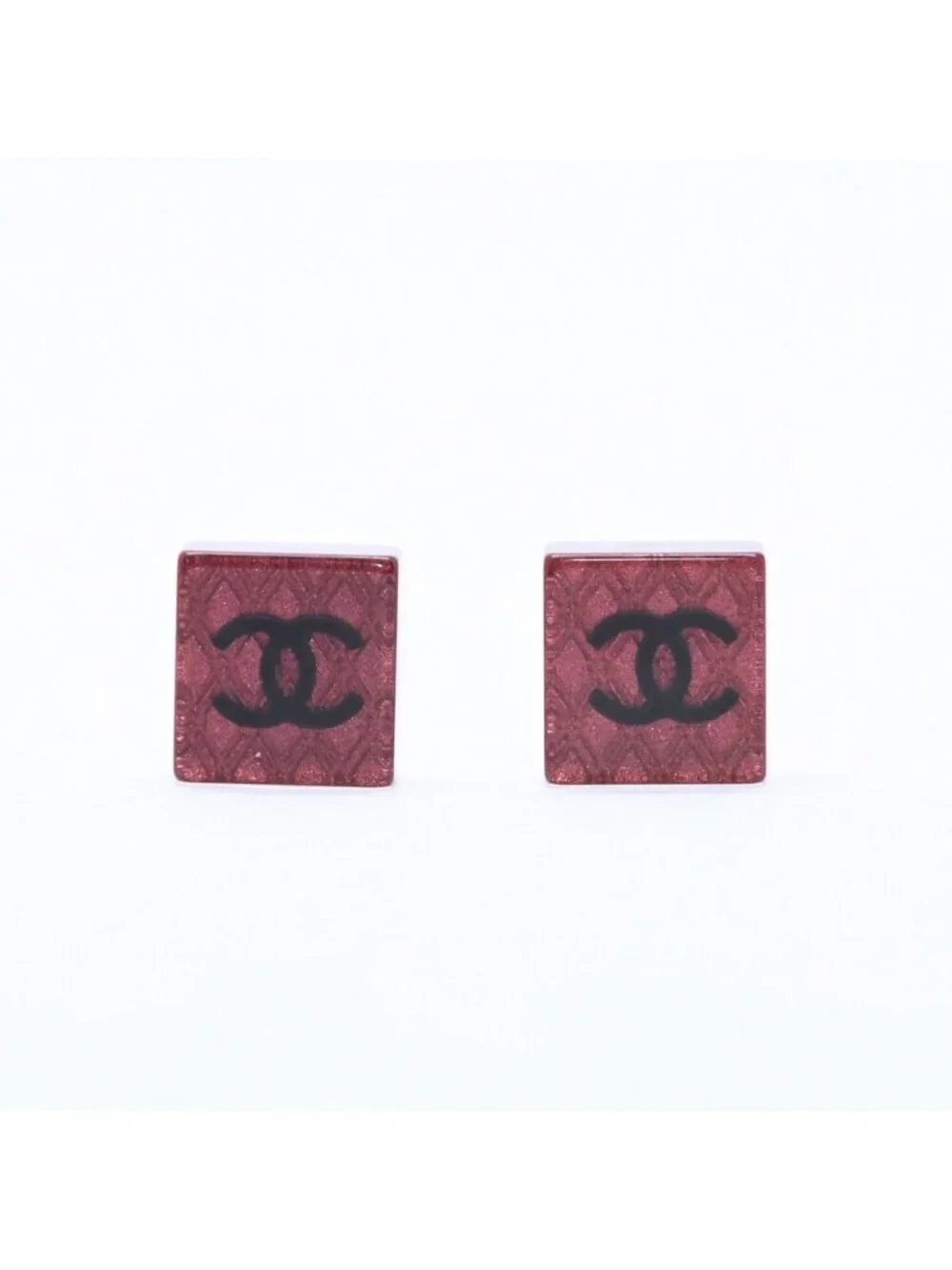 Chanel CC Logo Square Earrings 15 Resin Metal Clear